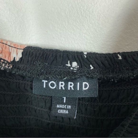 Torrid Black Floral Smocked Cold Shoulder Blouse - Picture 4 of 8